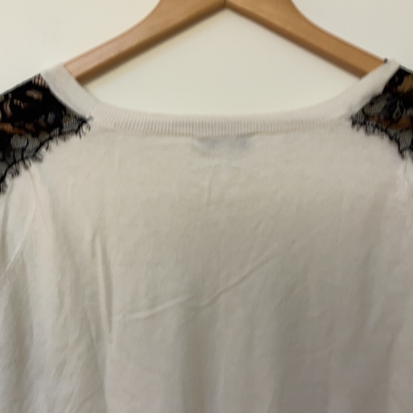 SANDRO Black and White Lace Colorblock Pattern Scoop Neck Sweater - Picture 9 of 10